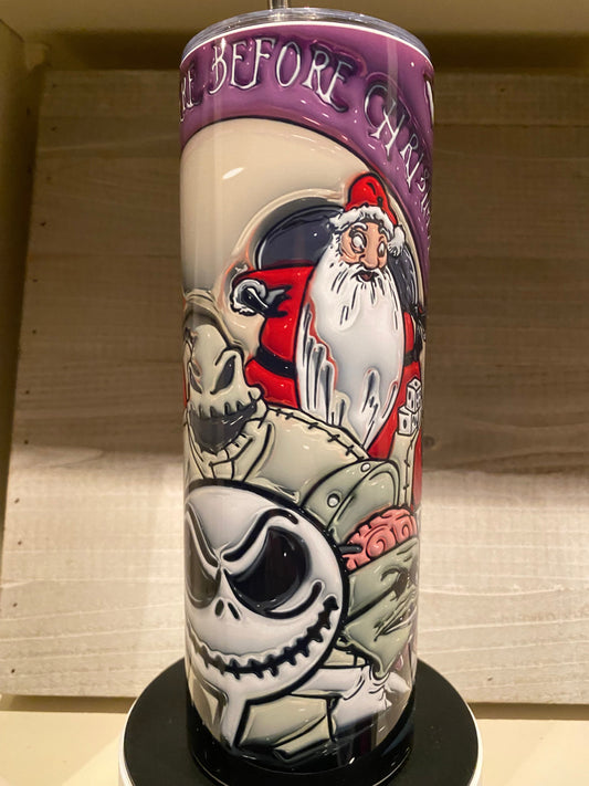 3D Nightmare Before Christmas Purple and White/ 20oz Stainless Steel Tumbler / Gift For Her / Gift For Him / Horror Tumbler