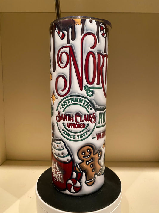 3D North Pole Hot Chocolate Co Tumbler \ 20oz Stainless Steel Tumbler \ Christmas Tumbler \ Wedding \ Birthday \ Gift \ Him or Her \ Santa