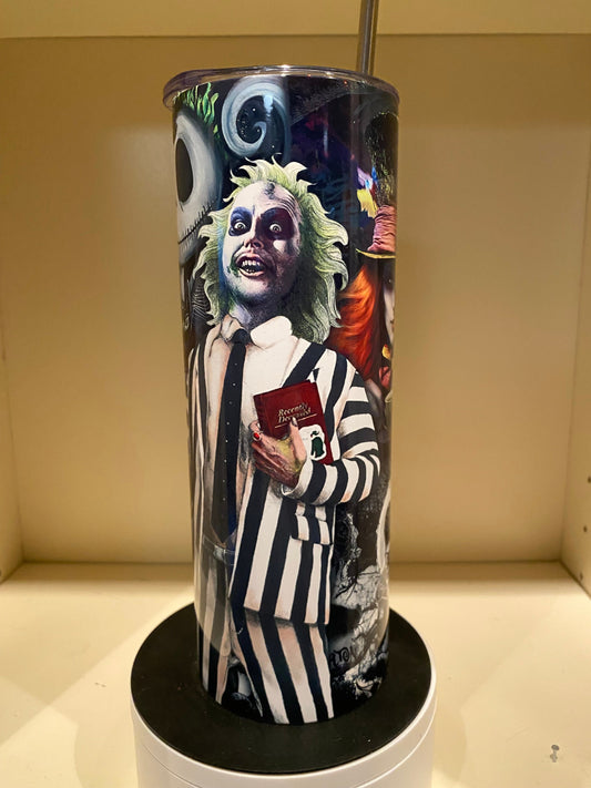 Tim Burton Character Collage / Horror / Christmas Gift / 20oz Skinny Tumbler With Straw / Birthday Gift / Movies /